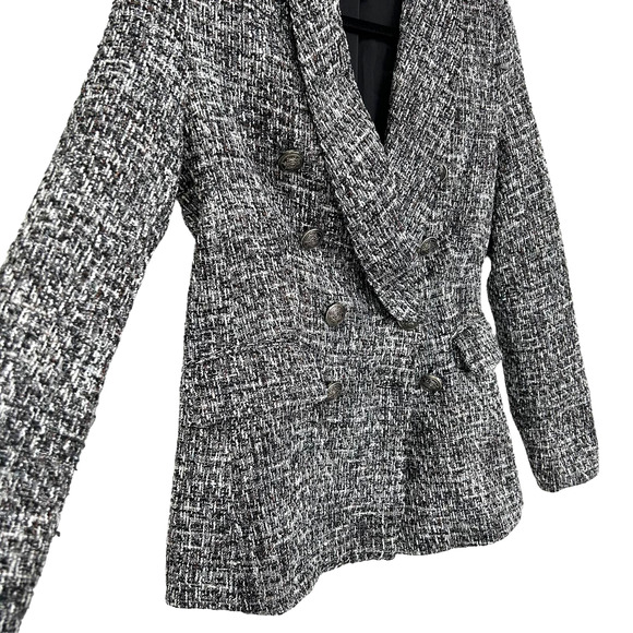Aqua Black White Metallic Tweed Double Breasted Blazer Jacket Womens S - Picture 3 of 7